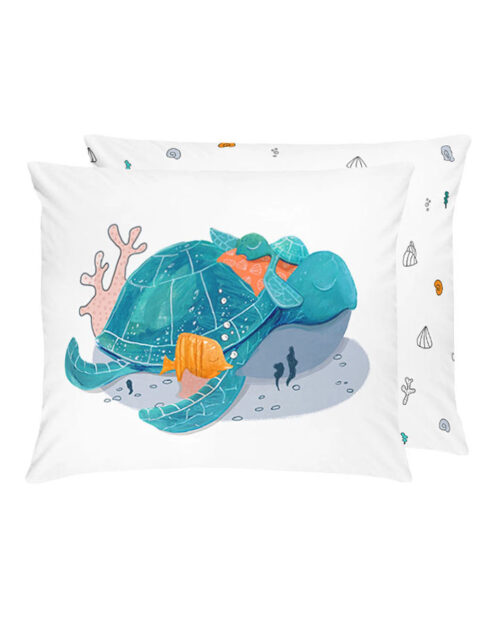poszewka na poduszkę dziecięcą motyw morski ze śpiącym żółwiem