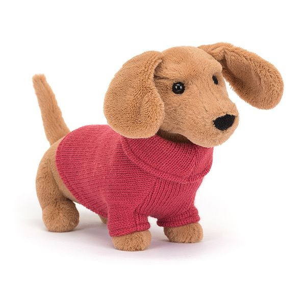 JellyCat – Piesek Jamnik w Sweterku Różowym 14 cm